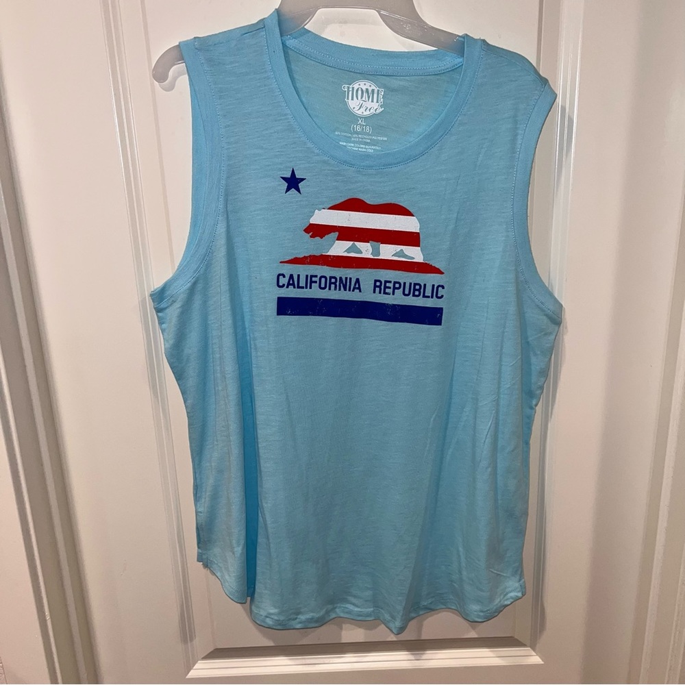 New California republic logo tank women T-shirt light blue cotton & polyester